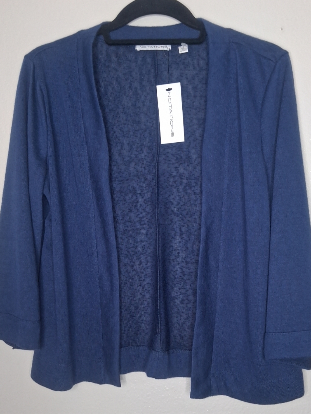 Notations Half Sleeve Navy Open Front Cardigan Lightweight Transitional Petite L